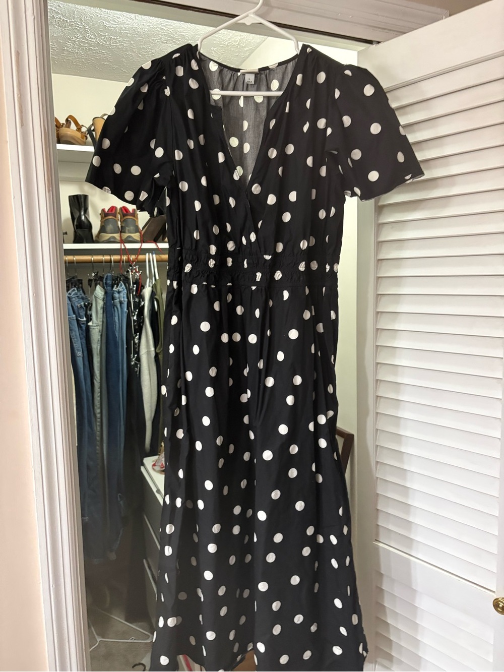 a new day Black and White Polka Dot Midi Wrap Dress
